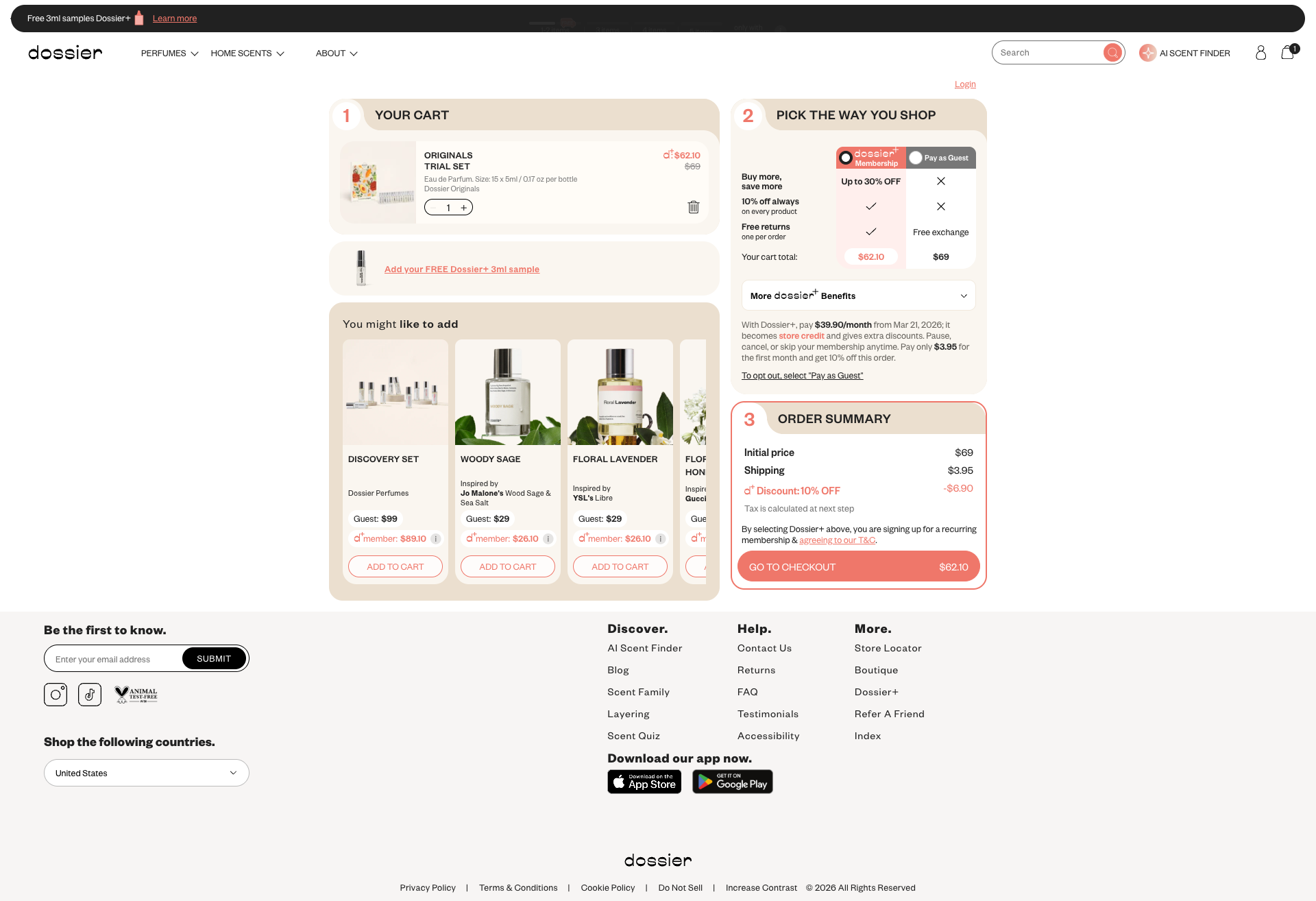dossier.co cart page