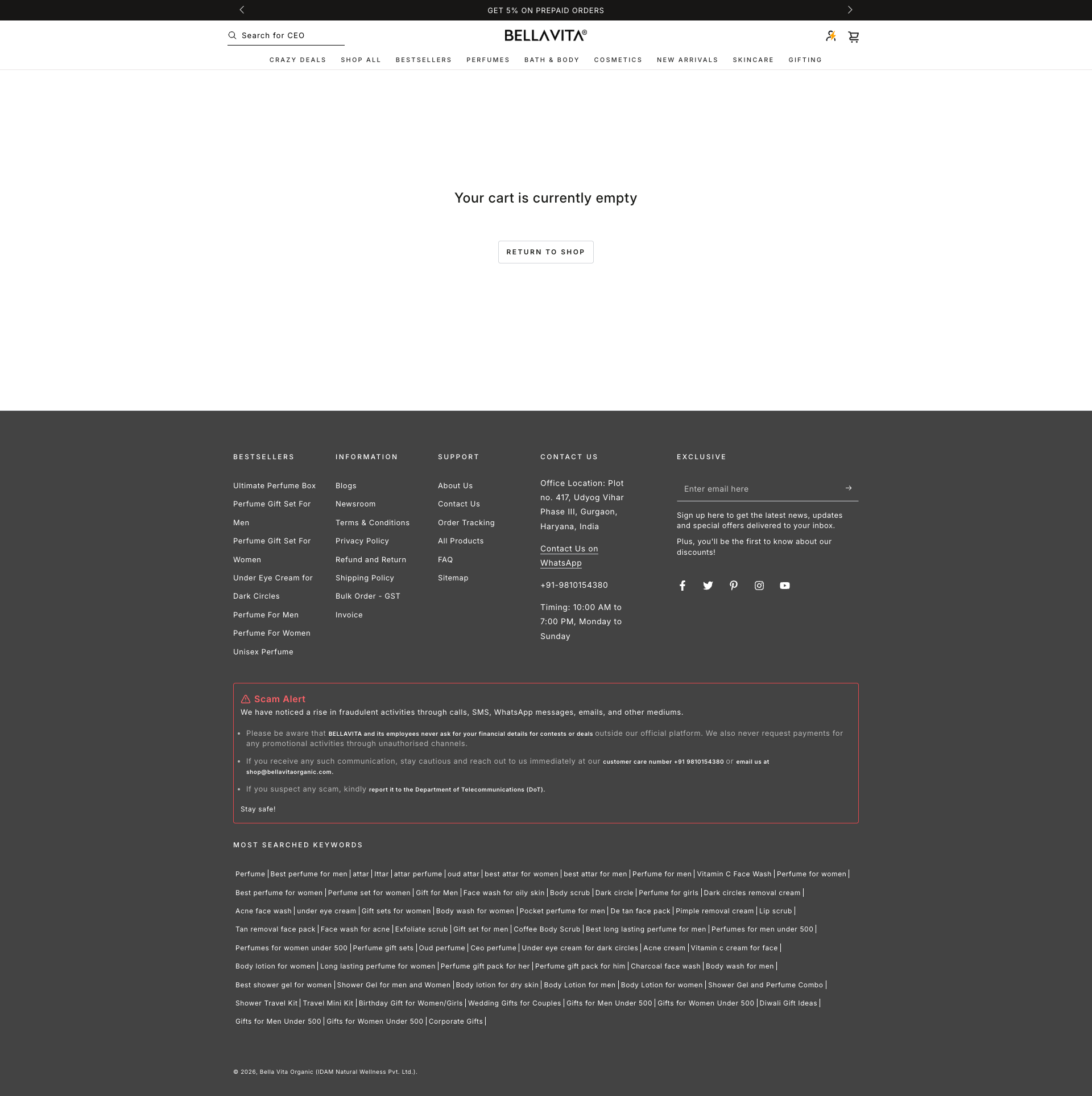 bellavitaorganic.com cart page