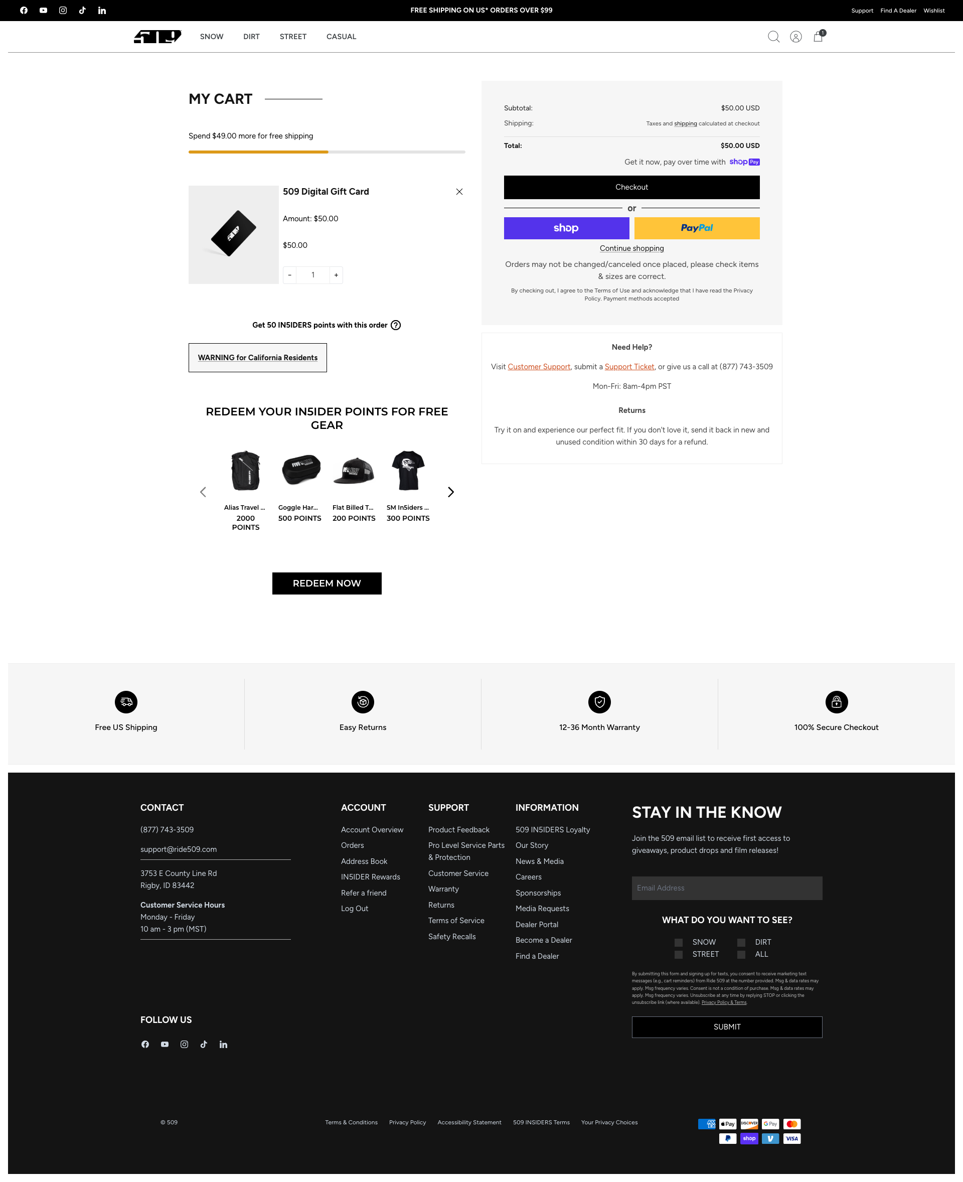 ride509.com cart page