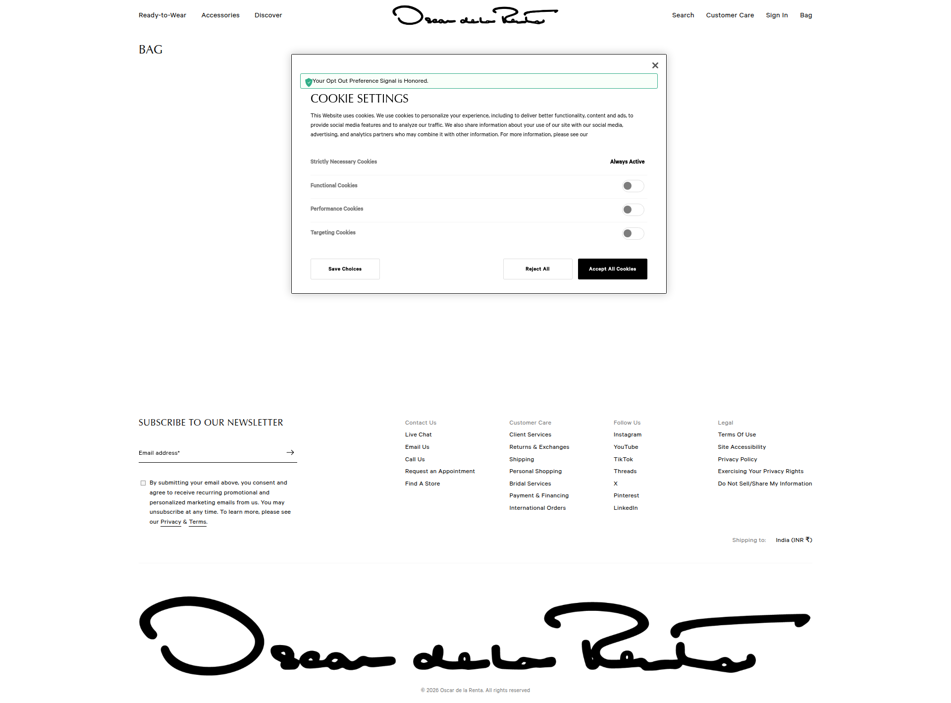 oscardelarenta.com Cart Page