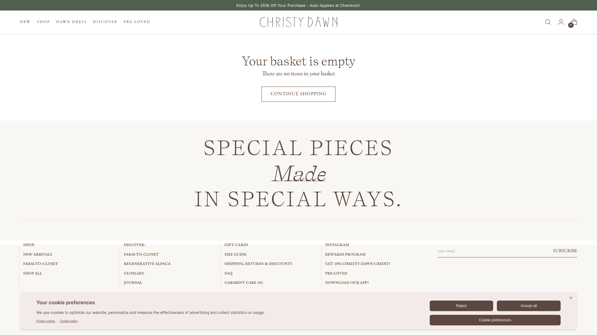 christydawn.com Cart Page