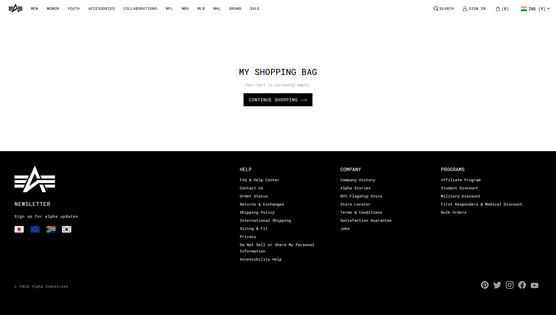 alphaindustries.com Cart Page