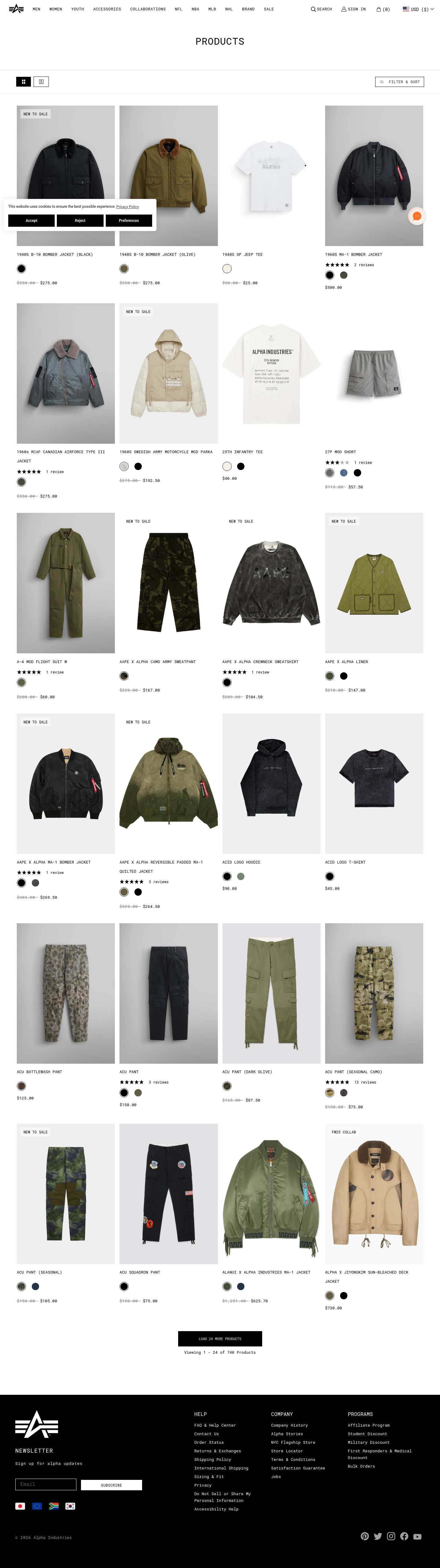 alphaindustries.com Collection Page