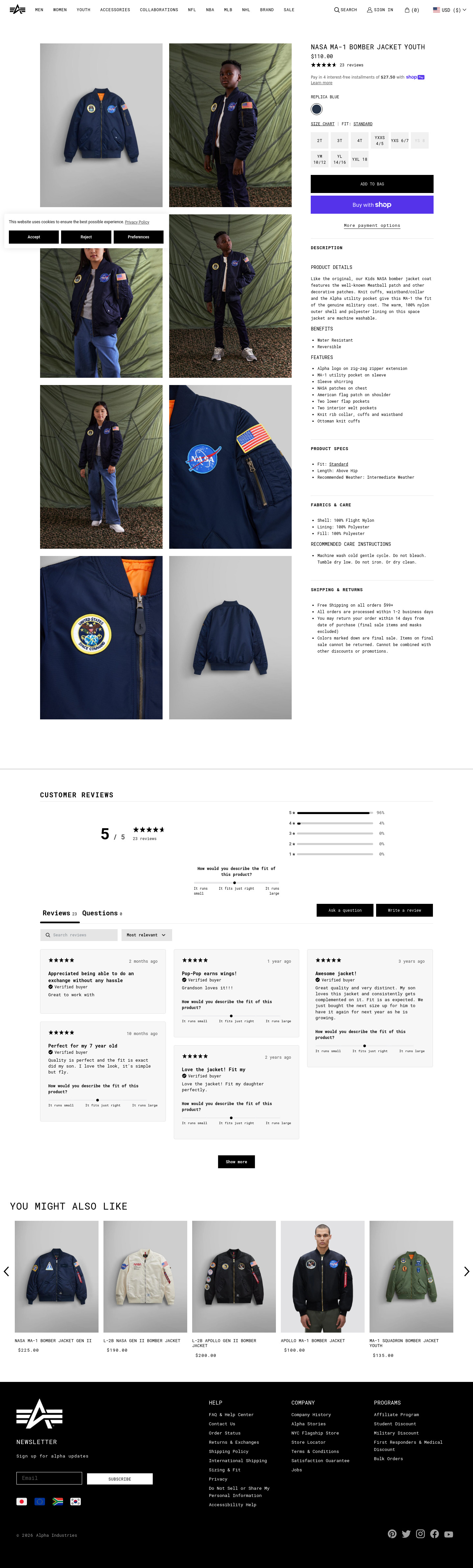 alphaindustries.com Product Page